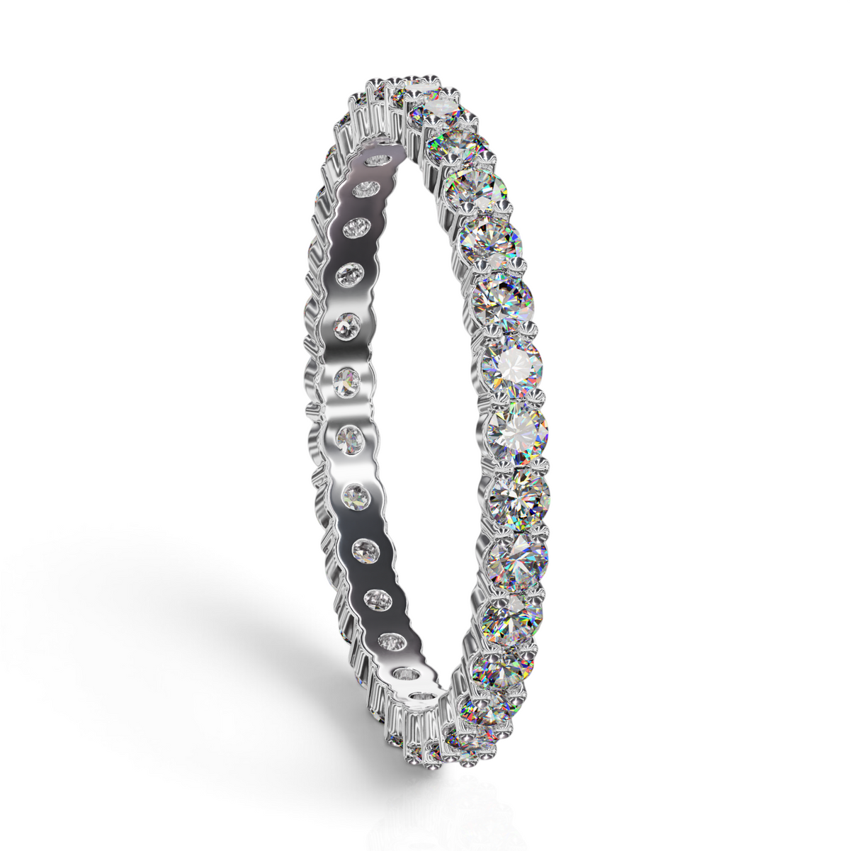 YFS Designs 2mm eternity band featuring a continuous circle of lab-grown round diamonds in a double shared prong setting