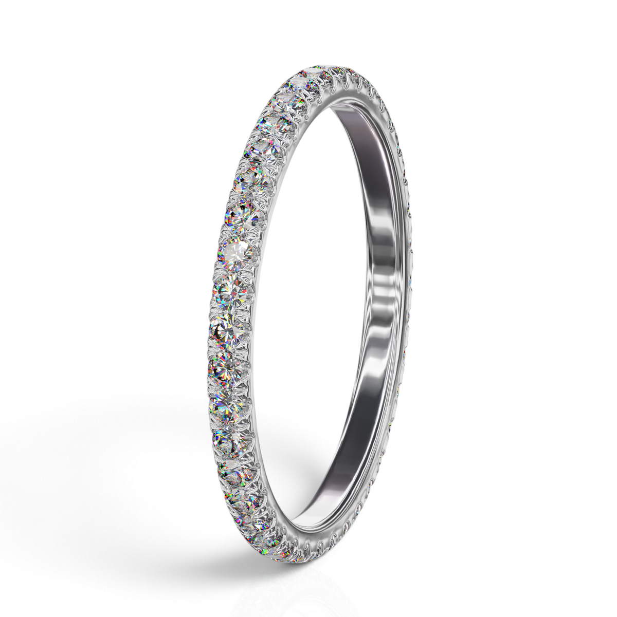 YFS Designs Sophia 1.8mm French pave eternity band featuring 0.54tw lab-grown round diamonds in polished metal