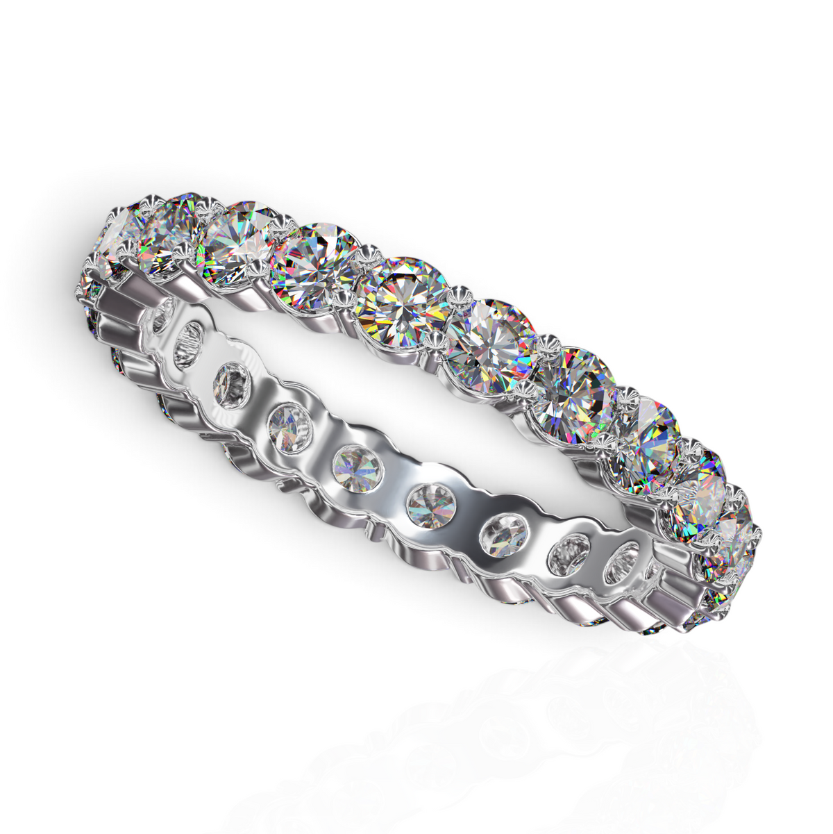 YFS Designs 3mm eternity band featuring a continuous circle of round lab-grown diamonds in a double shared prong setting