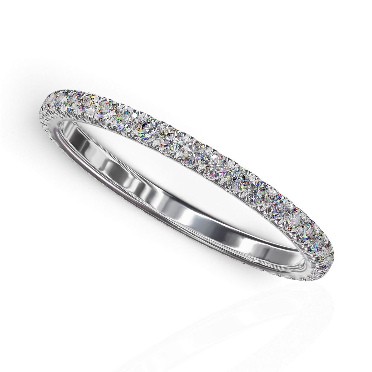 YFS Designs Sophia 1.8mm French pave eternity band featuring 0.54tw lab-grown round diamonds in polished metal.