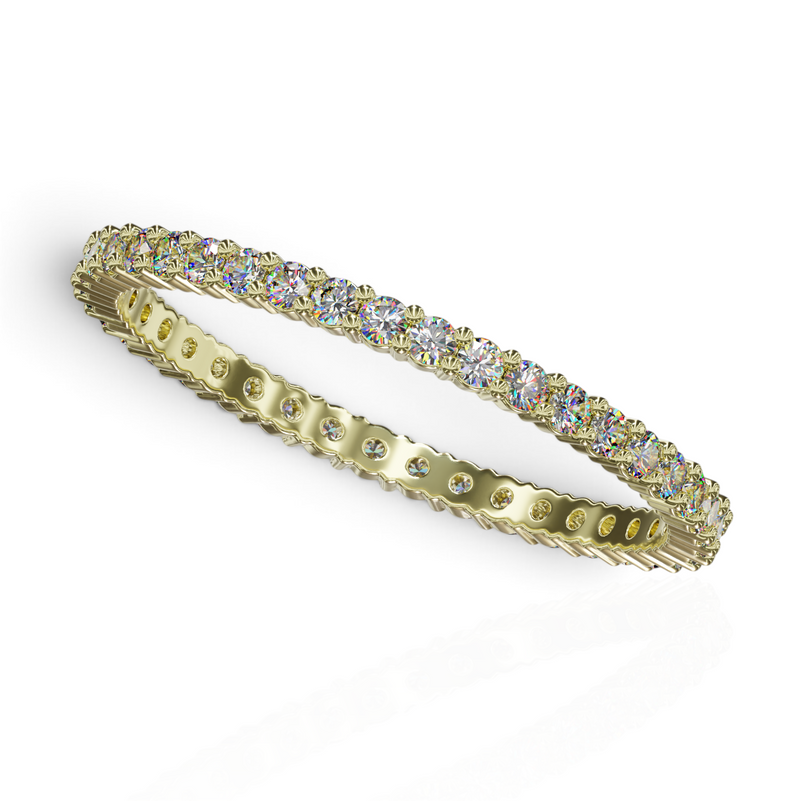 YFS Designs 1.5mm yellow gold eternity band featuring a continuous row of sparkling round-cut diamonds.