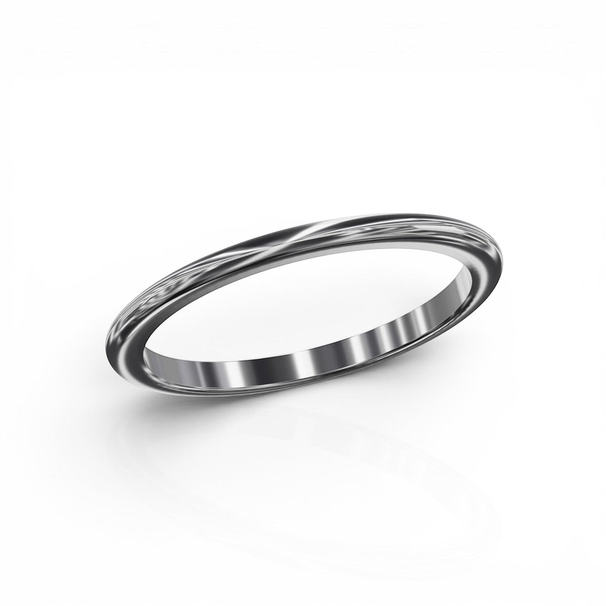 YFS Designs 1.5mm comfort fit wedding band in polished silver metal with a smooth, minimalist rounded profile.
