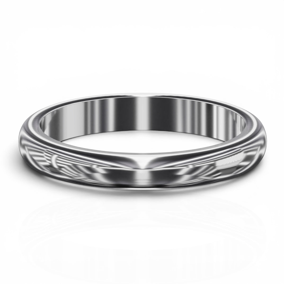YFS Designs 2.5mm comfort fit wedding band in polished silver metal with a sleek minimalist rounded profile