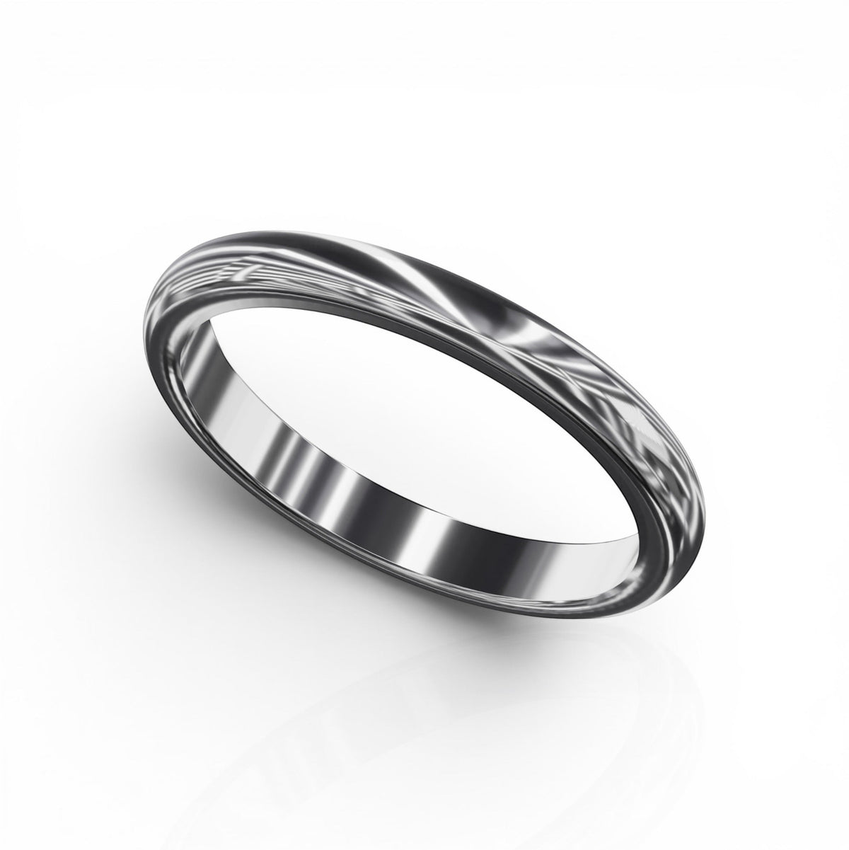YFS Designs 2mm comfort fit wedding band in polished silver-tone metal with a sleek minimalist design.