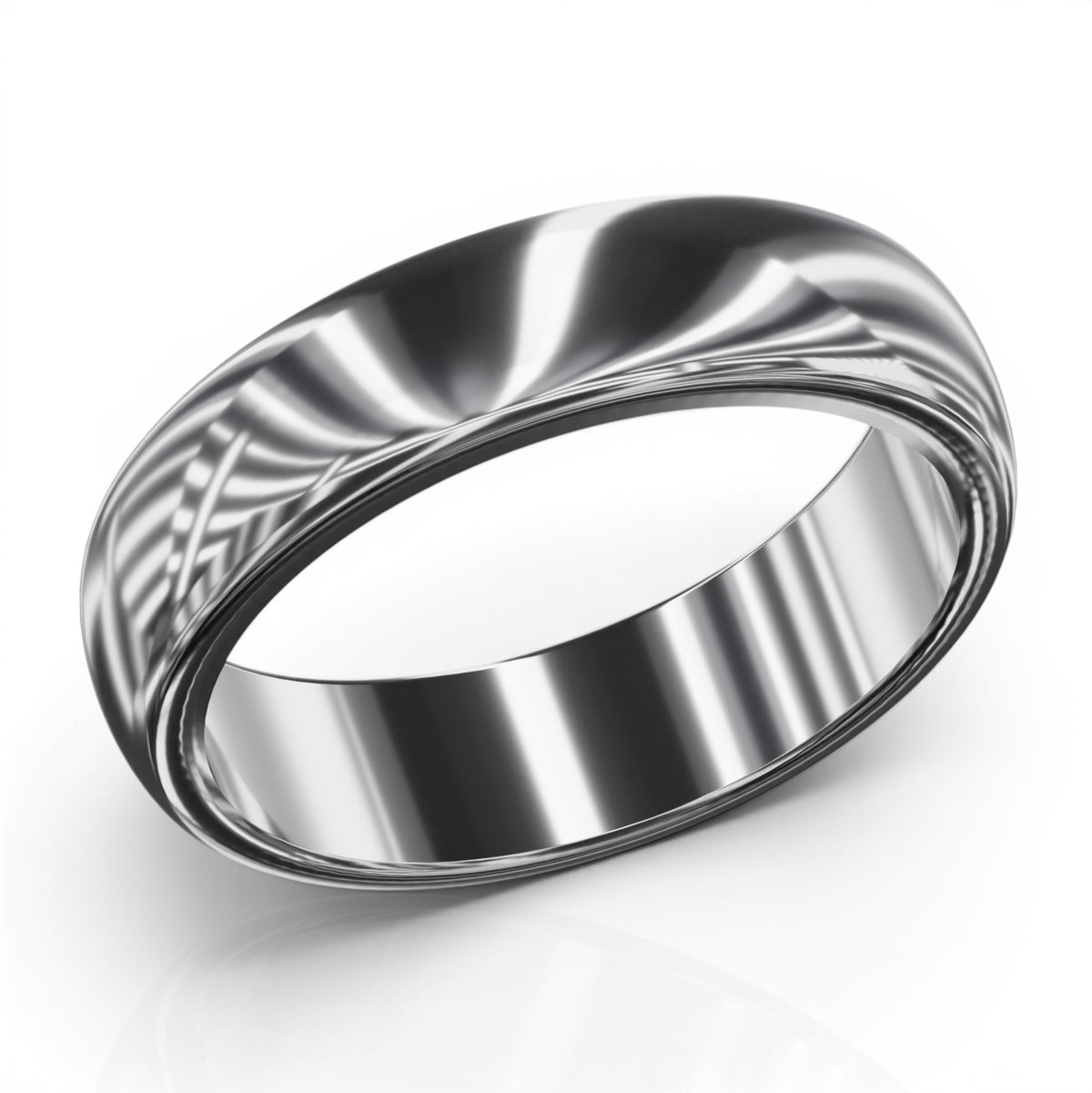 YFS Designs 4mm comfort fit wedding band with a polished silver-tone domed profile and smooth interior finish.