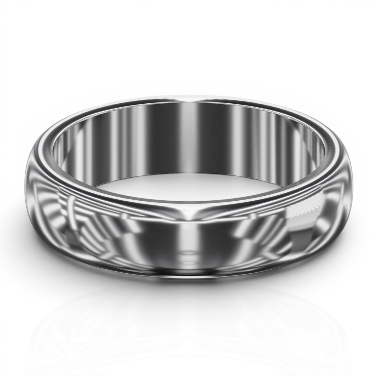 YFS Designs 4mm comfort fit wedding band with a high-polish silver finish and a classic domed profile.