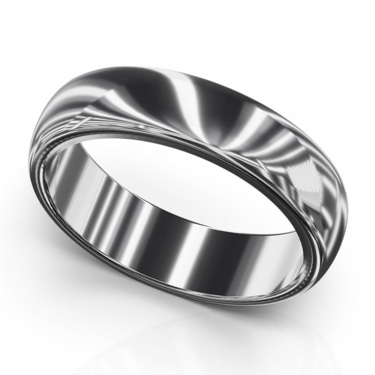 YFS Designs 4mm comfort fit wedding band with a polished silver domed profile and smooth interior for daily wear.