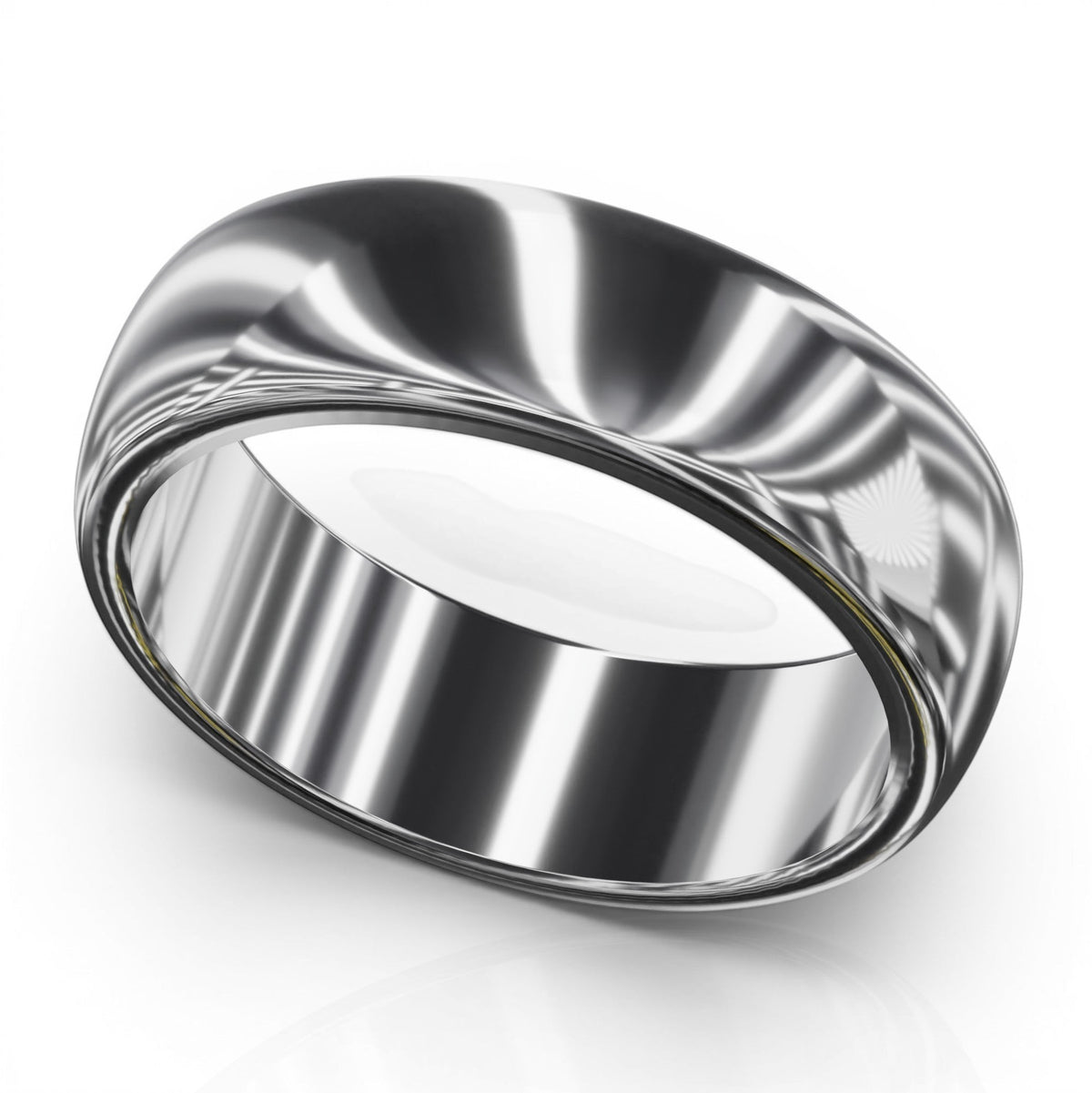 YFS Designs 5.5mm comfort fit wedding band in polished silver-tone metal with a smooth rounded silhouette.