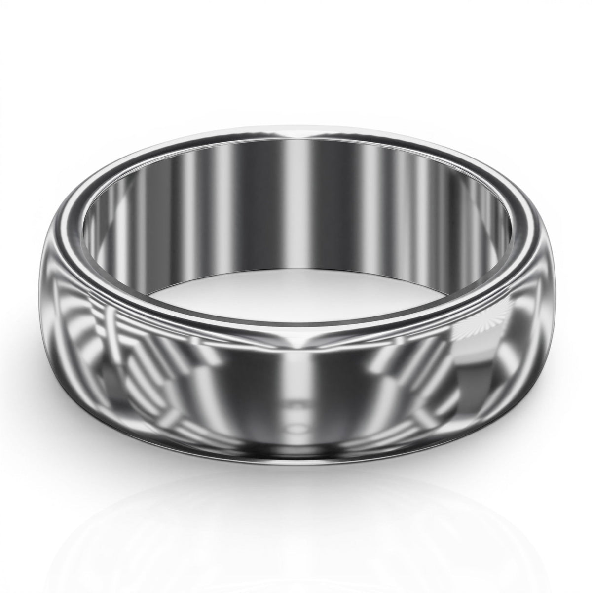 YFS Designs 5.5mm polished silver-tone comfort fit wedding band with a smooth, rounded profile.
