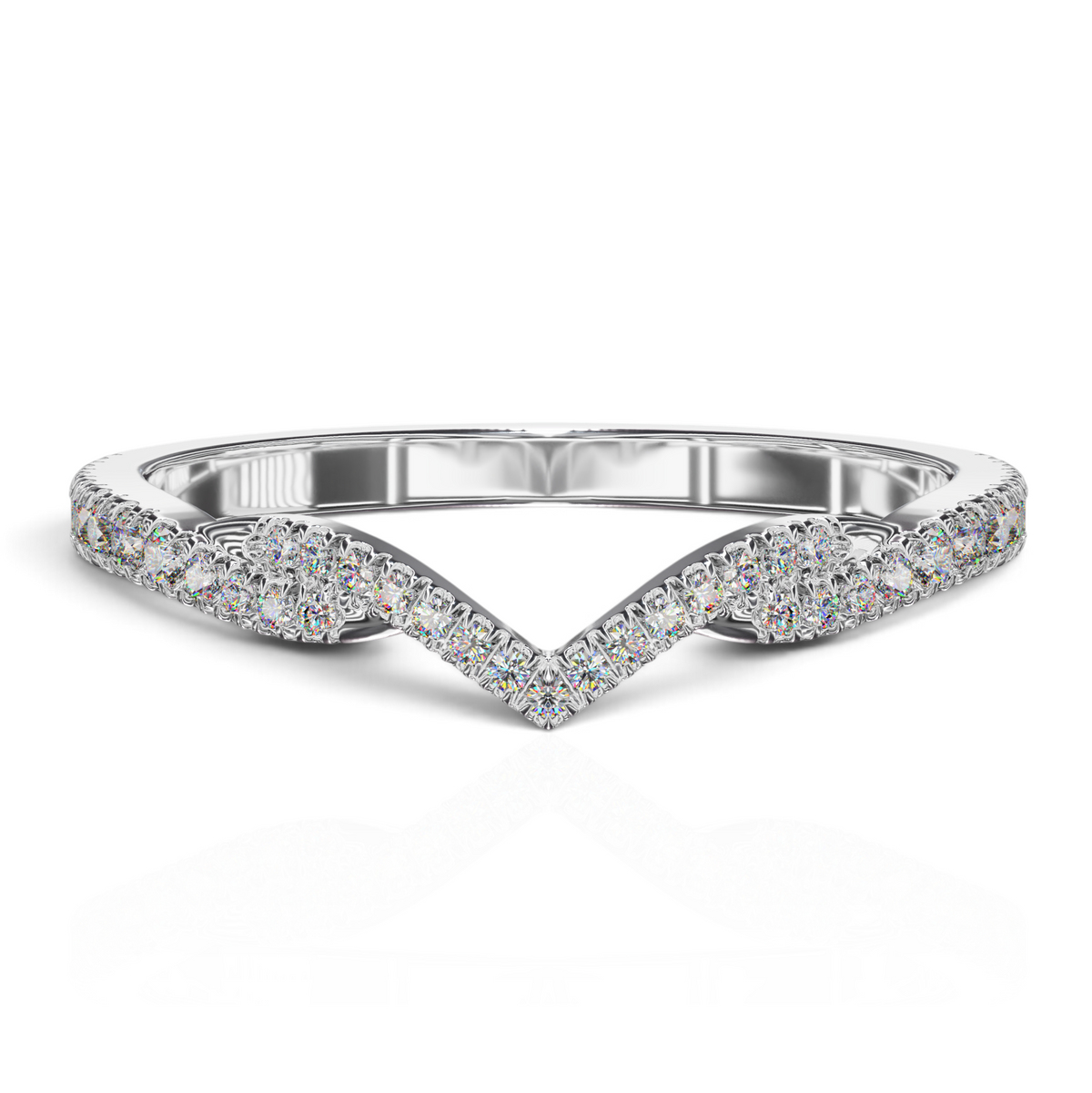 YFS Designs Bridget chevron ring with lab-grown pavé diamonds in a sharp V-shaped 14K white gold band