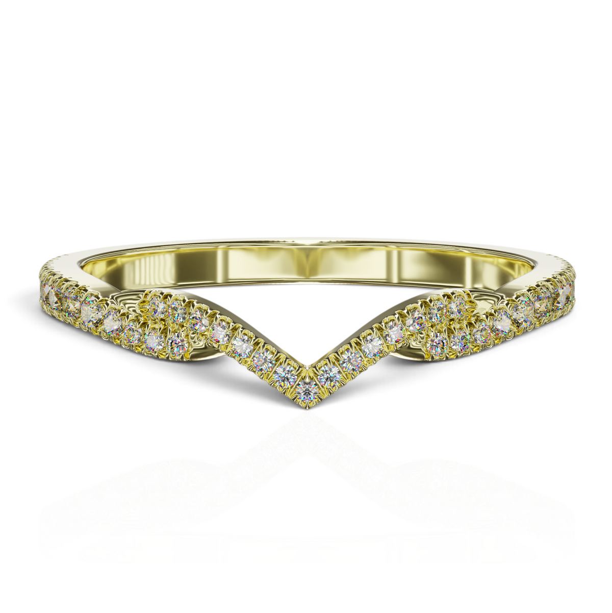 YFS Designs Bridget chevron ring in gold with a pavé-set lab-grown diamond band in a modern V-shaped silhouette.