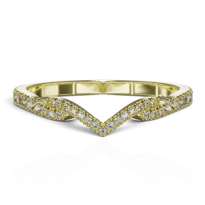 YFS Designs Bridget chevron ring in gold with a pavé-set lab-grown diamond band in a modern V-shaped silhouette.