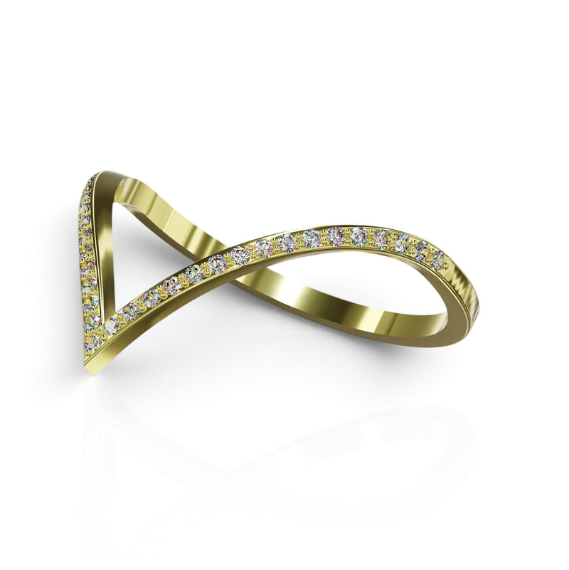 YFS Designs Contour Britney gold band with 0.12ct lab-grown round diamonds in a unique twisted V-shape design