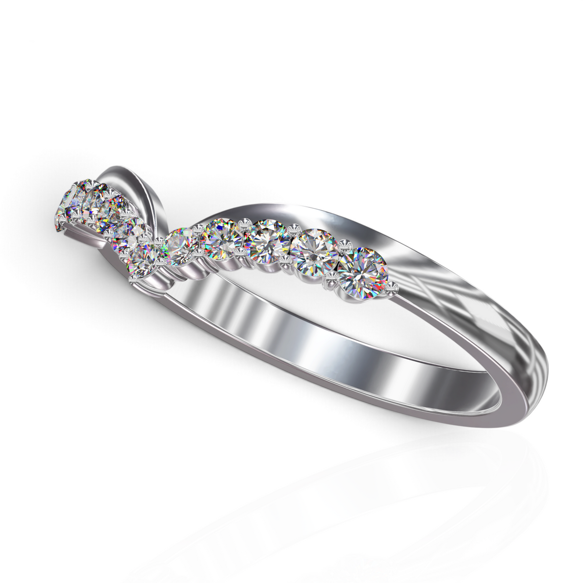 YFS Designs Veronica elegant contoured wedding band featuring sparkling round diamonds set in polished white gold