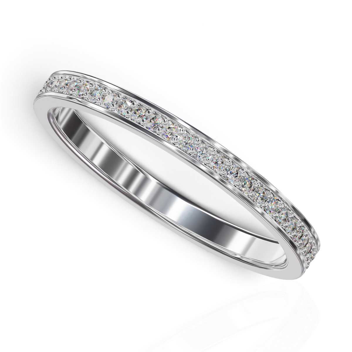 YFS Designs Fira 2mm channel prong set eternity band with lab-grown round diamonds in polished 14K white gold
