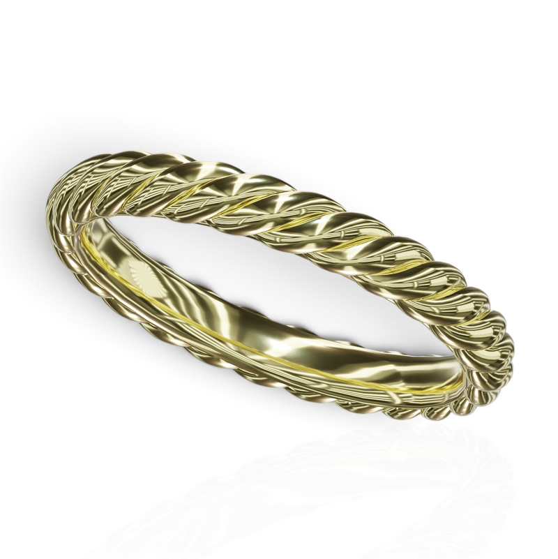 YFS Designs Briar gold stackable band ring featuring a detailed 3mm braided rope texture design