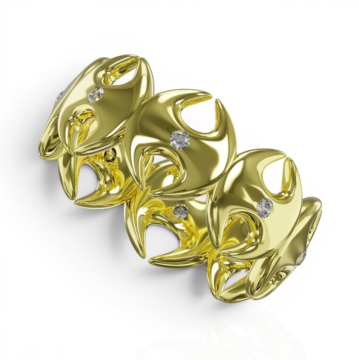 YFS Designs Signature Eternity Ring in polished gold with sculptural organic motifs and inlaid round diamonds.