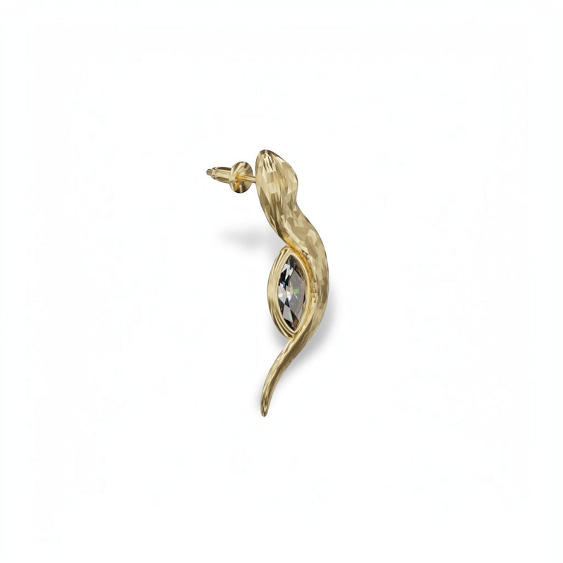 YFS Designs petite snake stud earring in gold featuring a marquise-cut lab-grown moissanite diamond.