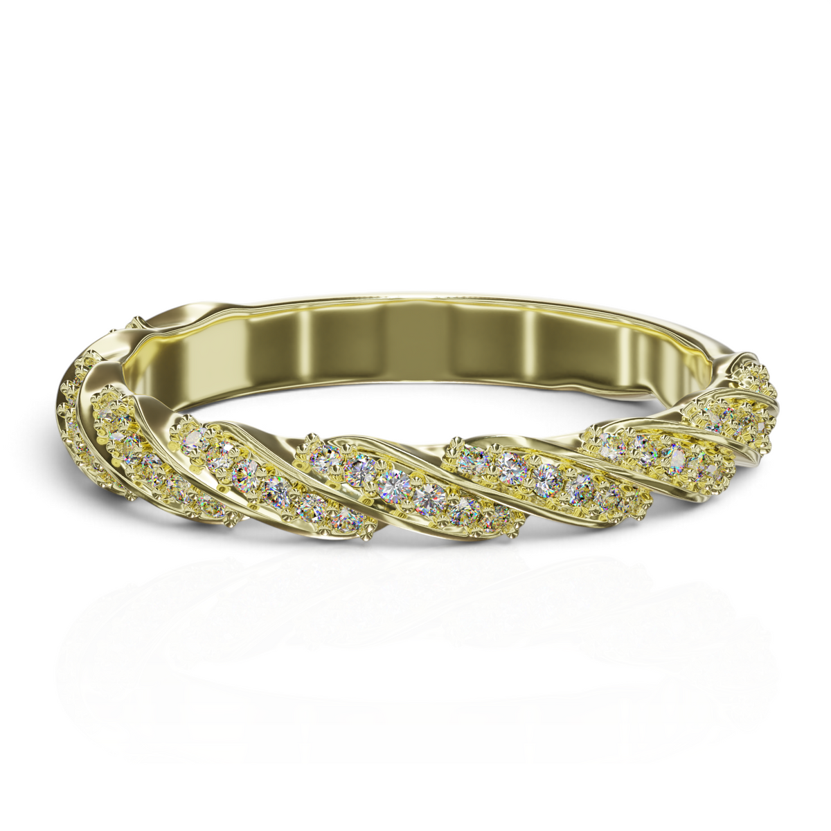 YFS Designs Alicia gold twisted rope stackable ring with lab-grown round diamonds in a polished finish.
