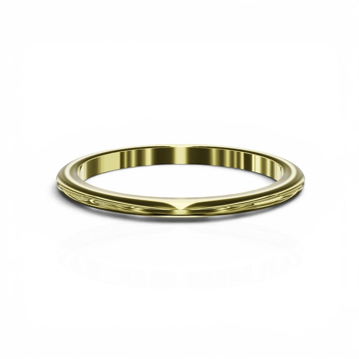 YFS Designs 1.5mm gold comfort fit wedding band with a polished finish on a white background