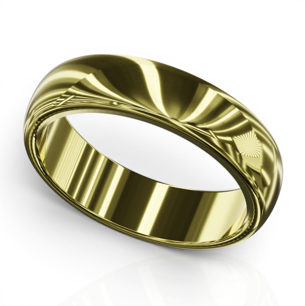 YFS Designs 4mm gold wedding band with a classic domed profile and a brilliant high-polish finish.