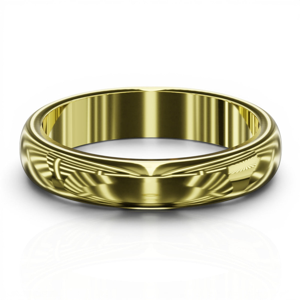 YFS Designs 3.5mm gold wedding band with a smooth, polished comfort fit finish on a white background.