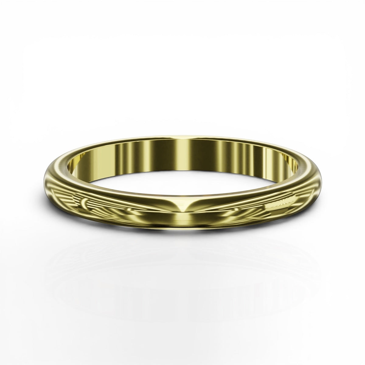 YFS Designs 2mm comfort fit gold wedding band with a polished finish and elegant minimalist design.