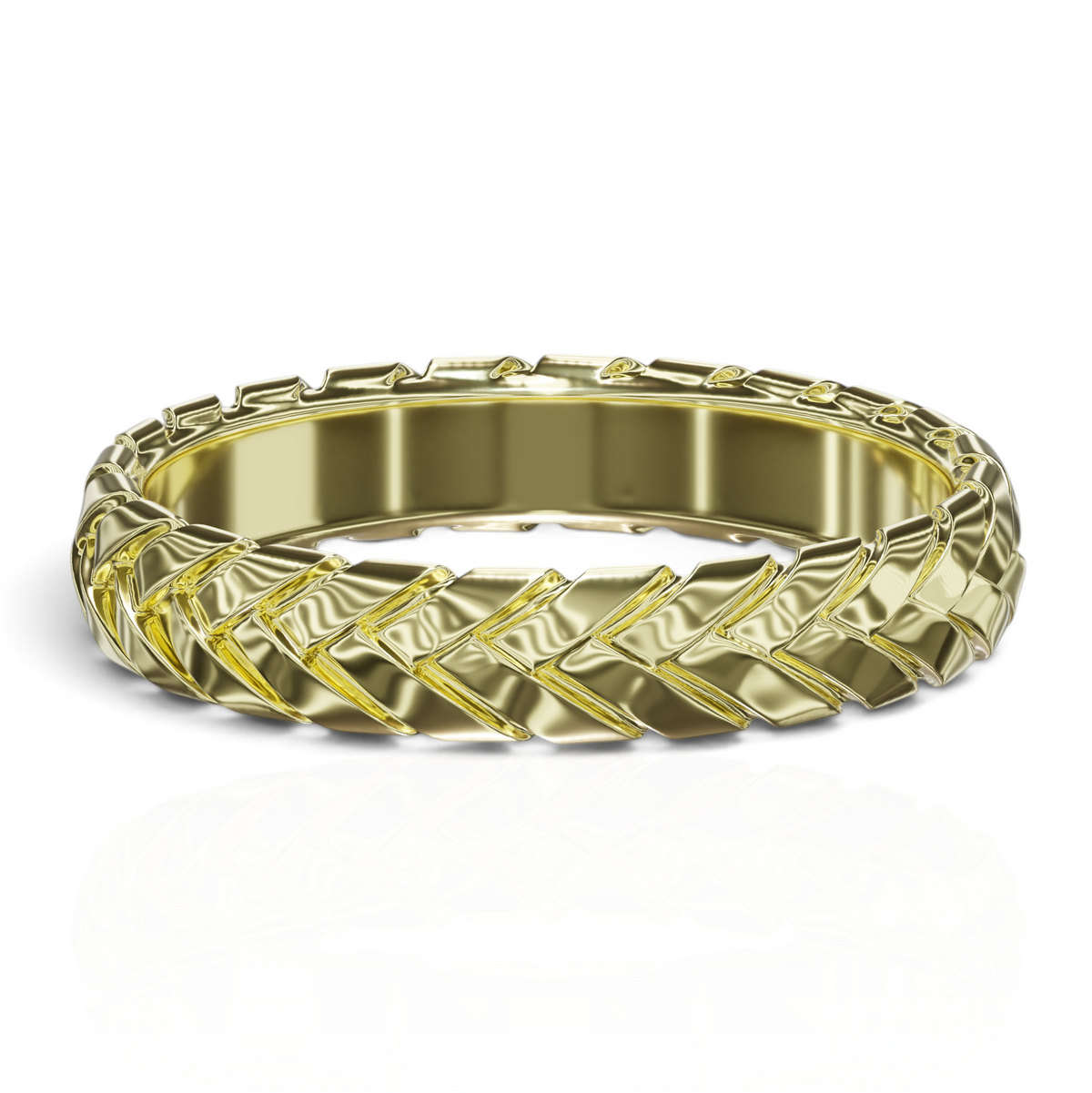 YFS Designs Hayden 4mm gold stackable band ring featuring a sophisticated twisted rope wicker design.