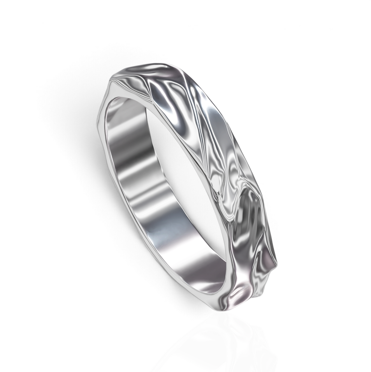YFS Designs Hancy silver band ring featuring a unique wavy textured surface with a polished metallic finish.