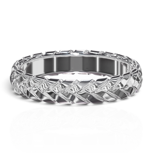 YFS Designs Hayden 14K white gold band ring featuring a detailed 4mm twisted rope wicker design for a stackable look.