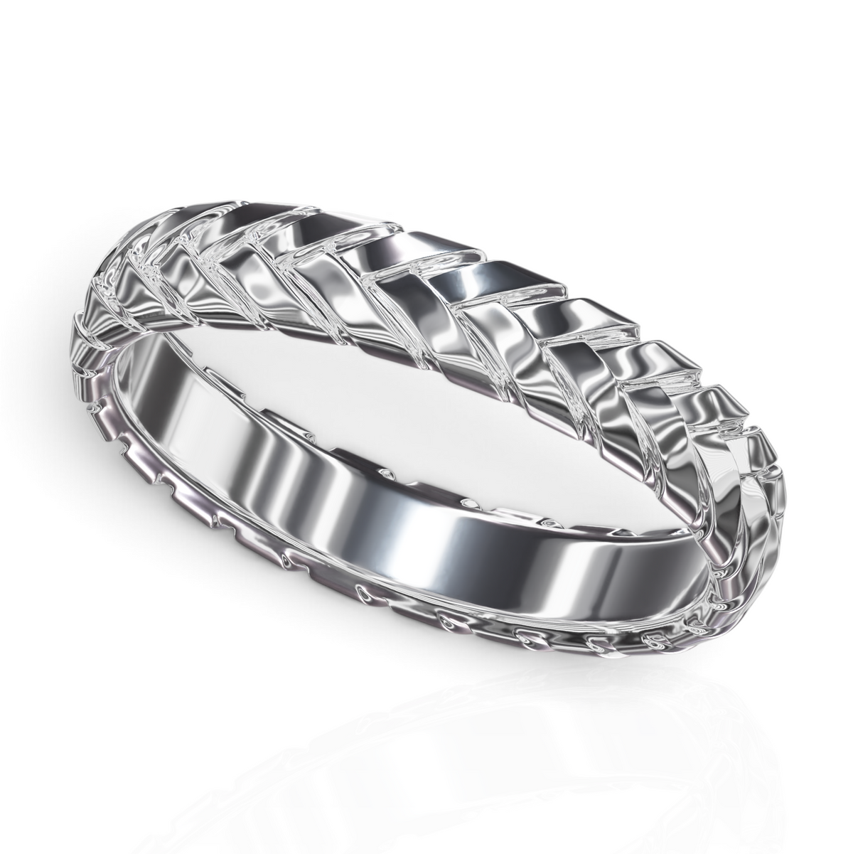 YFS Designs Hayden 4mm 14K white gold band ring featuring a sophisticated twisted rope wicker design for a tactile aesthetic.