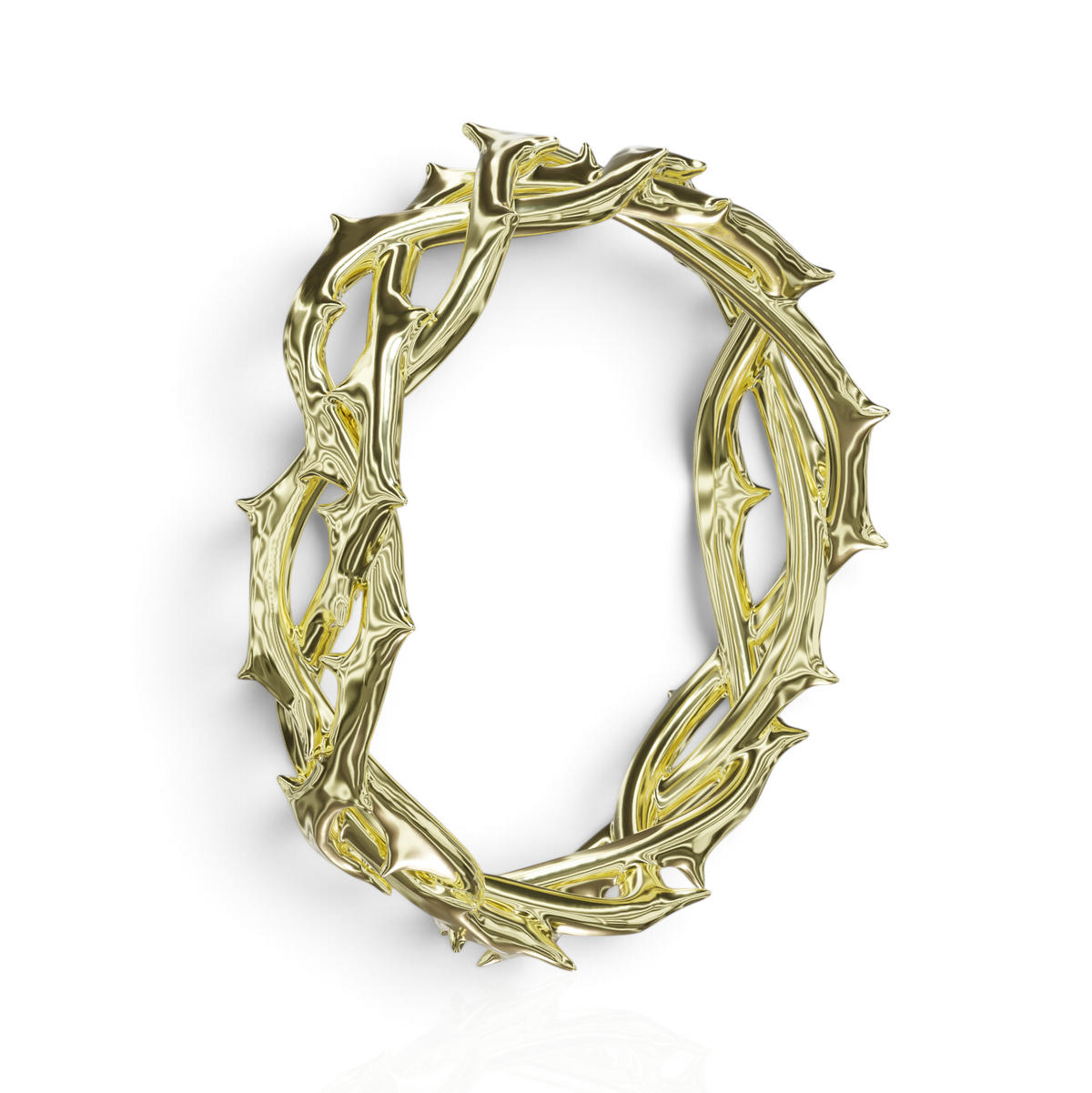 YFS Designs Edward wedding band featuring an intricate, polished gold interwoven thorn crown design.