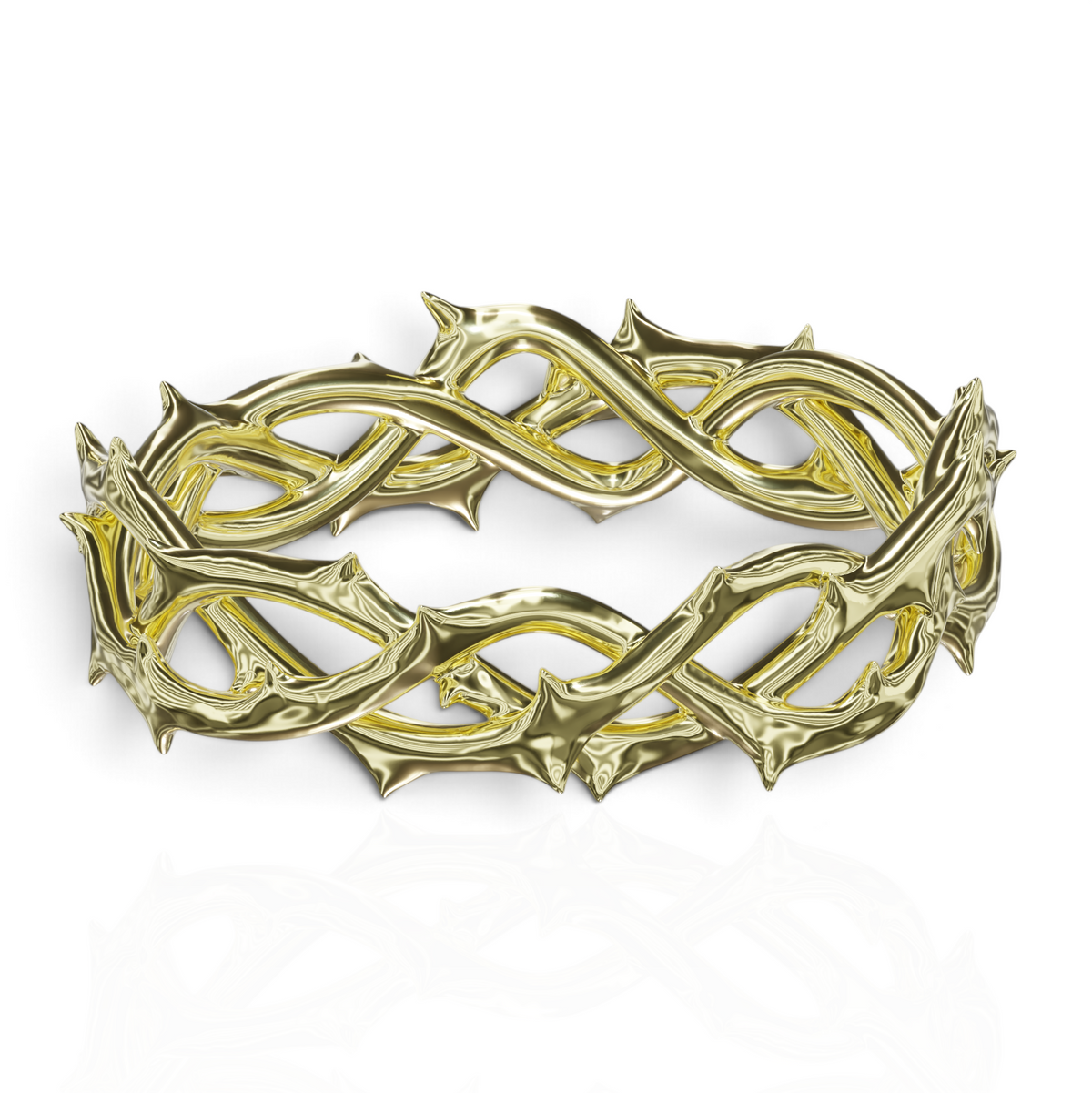 YFS Designs Edward gold wedding band featuring an intricate, sculptural interwoven thorn design with a 6mm width.