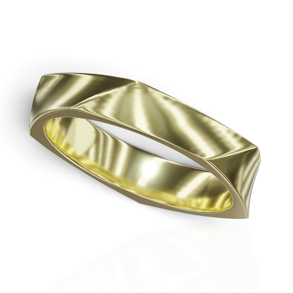 YFS Designs Ian geometric gold-tone wedding band with a faceted, angular silhouette and a polished metallic finish.
