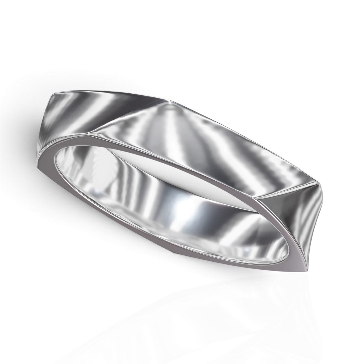 YFS Designs Ian silver-tone geometric wedding band with a polished faceted architectural silhouette