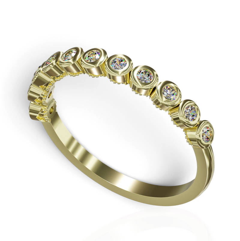 YFS Designs Jane gold ring featuring a continuous row of brilliant-cut stones in a secure, modern bezel setting.