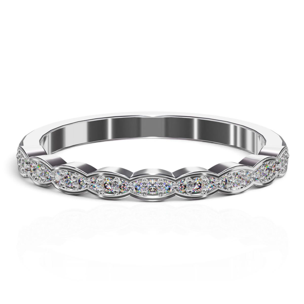 YFS Designs Jasmine vintage marquise-shaped diamond band in polished 14K white gold with round lab-grown diamonds