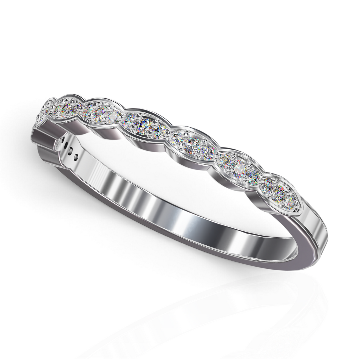 YFS Designs Jasmine vintage marquise-shaped band with round lab-grown diamonds in polished 14K white gold