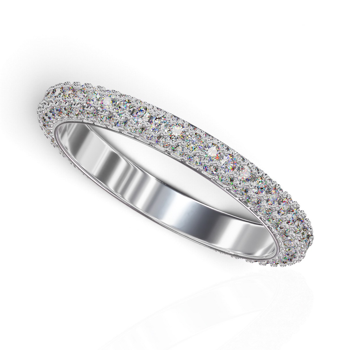 YFS Designs Kathrine three-row eternity band featuring lab-grown round diamonds set in polished 14K white gold