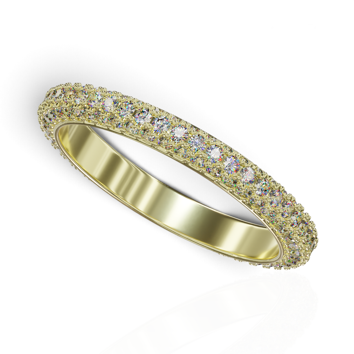 YFS Designs Kathrine three-row eternity band featuring lab-grown round diamonds set in polished yellow gold