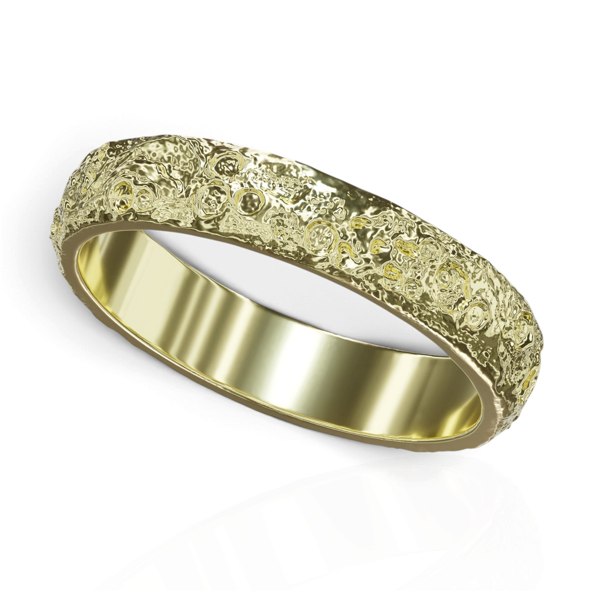 YFS Designs Luna Piena gold ring with a textured cratered surface inspired by the moon and a smooth polished interior