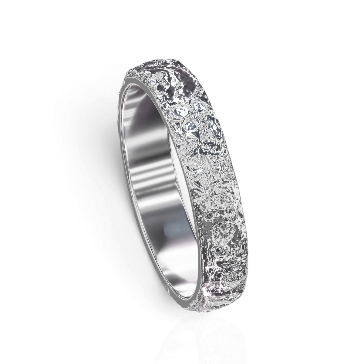 YFS Designs Luna Piena ring featuring a textured moon-crater surface and a smooth polished interior band.