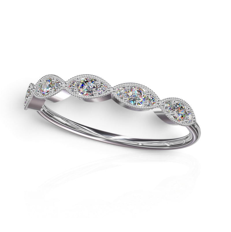 YFS Designs Yolanda stackable band with marquise-shaped settings, milgrain detail, and lab-grown round diamonds.