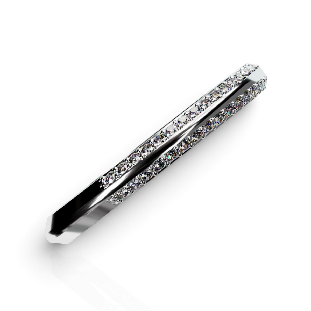 YFS Designs Nova double row pave diamond band in 14K white gold with a central channel and 1mm round stones.