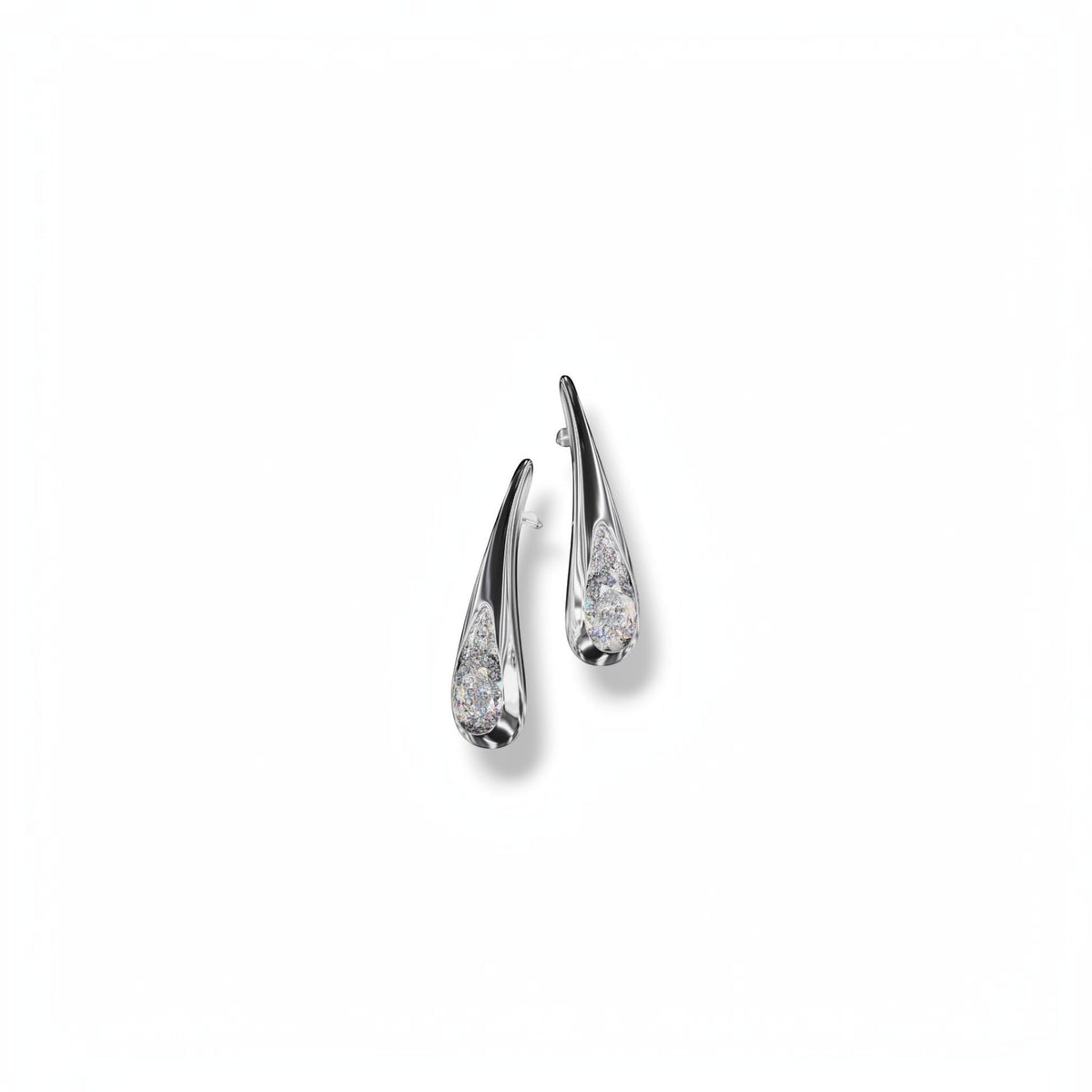 YFS Designs Petite Dewdrops sculptural earrings featuring faceted crystal quartz and white moissanite melee diamonds.