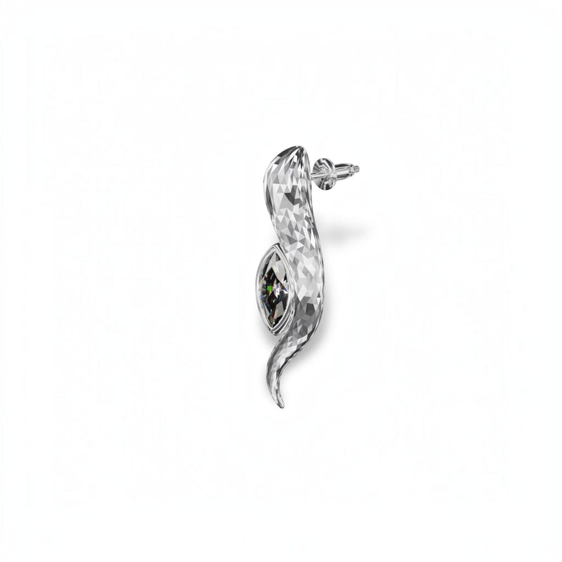 YFS Designs Petite Snake stud earring featuring a faceted silver body and a marquise-cut lab-grown moissanite stone.