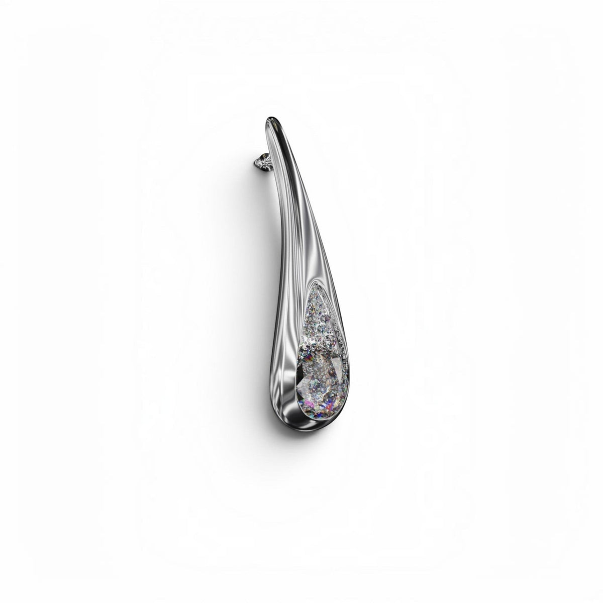 YFS Designs Statement Dewdrops 1.7-inch sculptural earring featuring faceted crystal quartz and white moissanite.