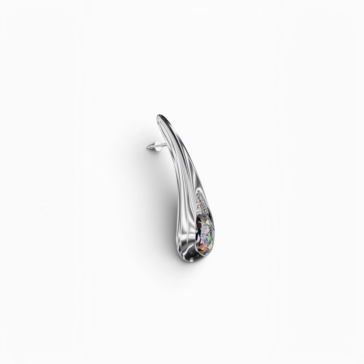 YFS Designs Petite Dewdrops sculptural earring with a faceted crystal quartz and white moissanite diamonds.