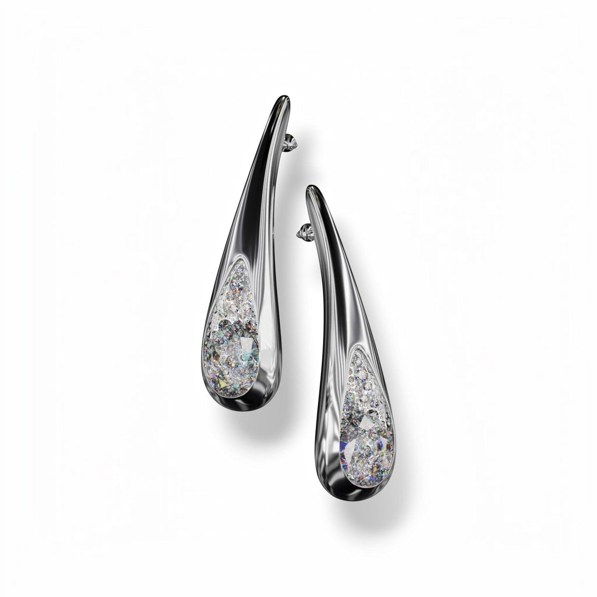 YFS Designs Statement Dewdrops sculptural earrings featuring faceted crystal quartz and white moissanite diamonds.