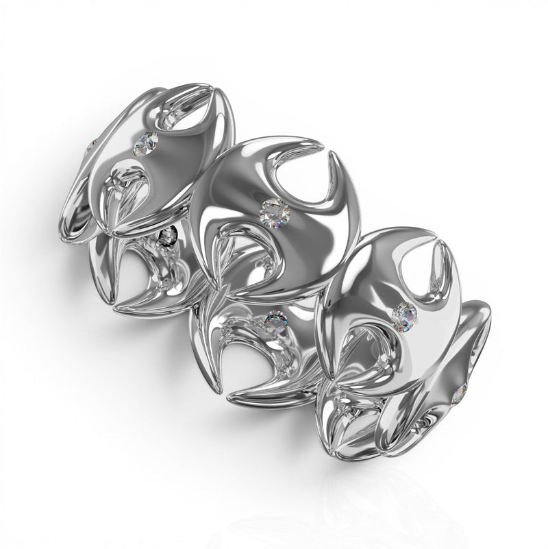 YFS Designs Signature Eternity ring in polished silver with 1.5mm round diamond accents in a logo band design.